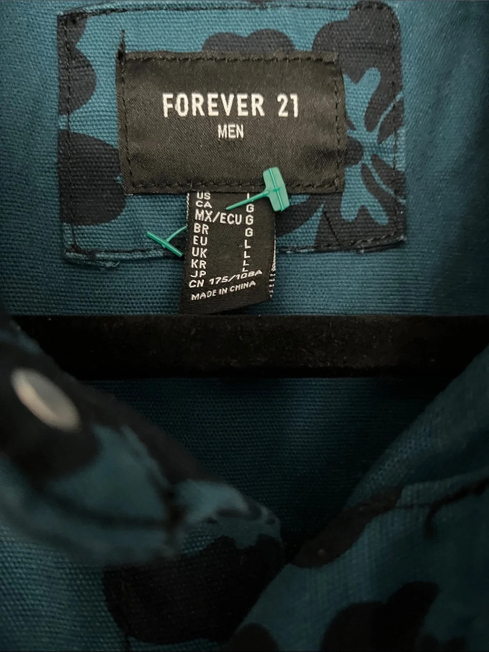 Forever 21 Teal Button-Up Floral Utility Jacket